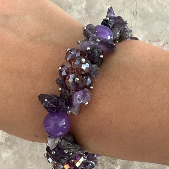 Natural Gem Stone stretch Crystal Bracelet Boho Bangles Bracelet Women’s Jewelry - Picture 3 of 3